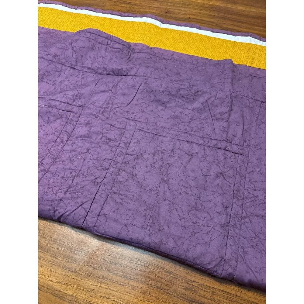 Handcrafted Purple and Gold Quilt‎ With Embroidered & Crocheted Flowers 43x43